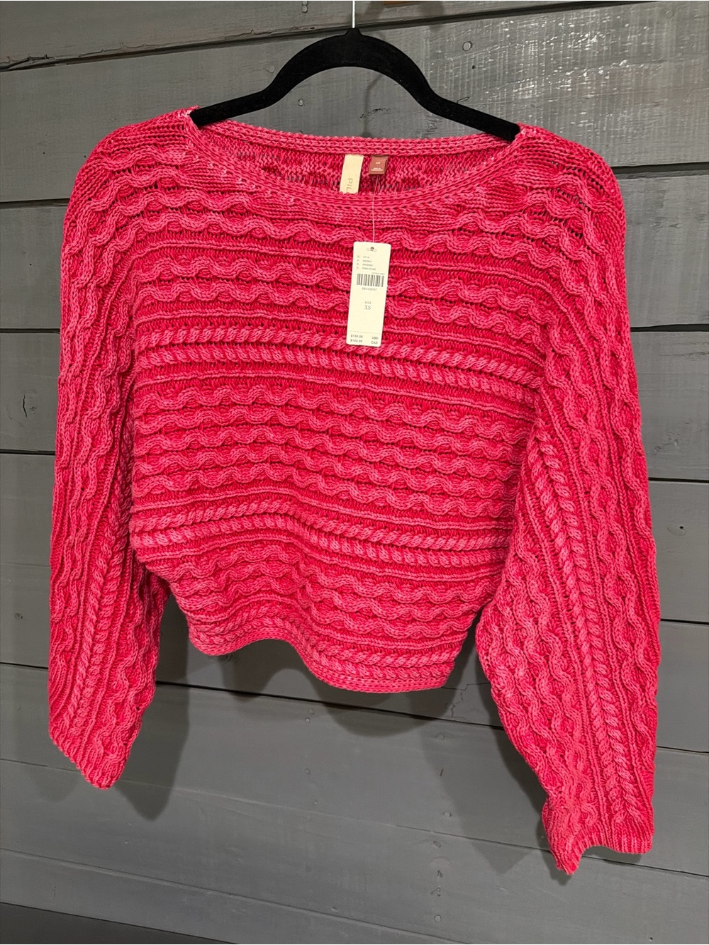 Anthropologie Hot Pink Cable Knit Crewneck Sweater